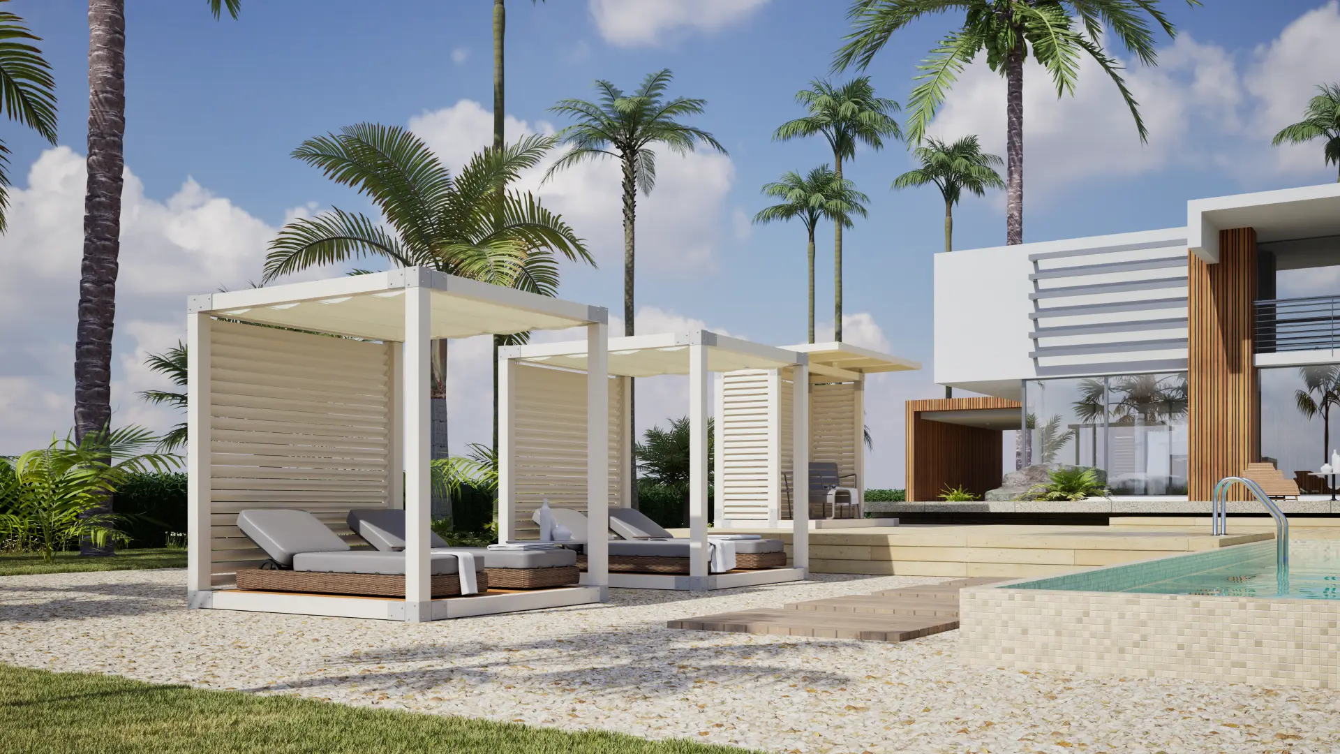 Cabana SOL Collection junto a la piscina en un jardín de clima cálido 1